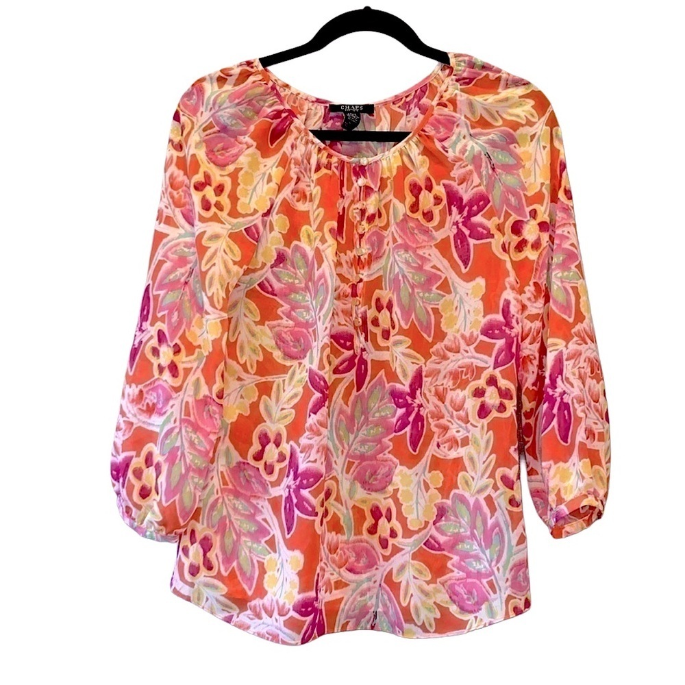 WOMEN'S Chaps floral Semi Sheer top size small